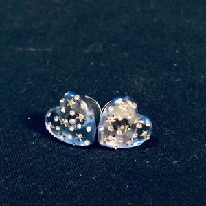 Betsey Johnson Blue Starry Heart Earrings Studs